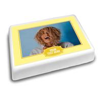 Cakeshop Landscape Personalised Edible Cake Topper With Pastel Yellow Border & Text Banner | Custom Image & Text | For Birthdays & Celebrations | Multiple Shapes & Sizes | Icing & Wafer Paper Options