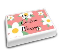 Cakeshop Landscape Personalised Edible Cake Topper With Pink Background & Daisies | Personalise Custom Text | For Birthdays & Celebrations | Multiple Shapes & Sizes | Icing & Wafer Paper Options