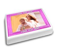 Cakeshop Landscape Personalised Edible Cake Topper With Pink Border & Text | Custom Image & Text | For Birthdays & Celebrations | Multiple Shapes & Sizes | Icing & Wafer Paper Options
