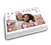 Cakeshop Landscape Personalised Edible Cake Topper With Pink Hearts & Text | Custom Image & Text | For Birthdays & Celebrations | Multiple Shapes & Sizes | Icing & Wafer Paper Options