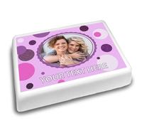 Cakeshop Landscape Personalised Edible Cake Topper With Pink & Purple Circle Border | Custom Image & Text | For Birthdays & Celebrations | Multiple Shapes & Sizes | Icing & Wafer Paper Options