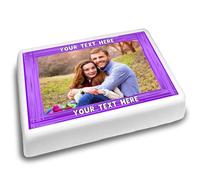 Cakeshop Landscape Personalised Edible Cake Topper With Purple Border & Text | Custom Image & Text | For Birthdays & Celebrations | Multiple Shapes & Sizes | Icing & Wafer Paper Options