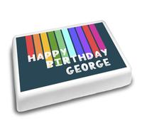 Cakeshop Landscape Personalised Edible Cake Topper With Rainbow Stripes & Text | Personalise Custom Text | For Birthdays & Celebrations | Multiple Shapes & Sizes | Icing & Wafer Paper Options
