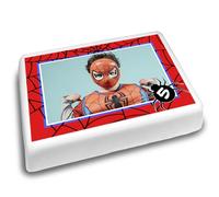 Cakeshop Landscape Personalised Edible Cake Topper With Spider Web & Red Border | Personalise Custom Image & Age | For Birthdays & Celebrations | Multiple Shapes & Sizes | Icing & Wafer Paper Options