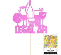 Cakeshop Legal AF 18th Birthday Alcohol Glitter Cake Topper With Sprinkles - Light Pink Custom Colour - Witty Funny Rude Booze Cake Decoration - Toppers for Cakes