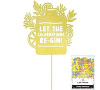 Cakeshop Let The Celebrations Be-Gin Glitter Cake Topper Decoration - Champagne Custom Colour - Funny Gin Theme Cake Decoration - Toppers for Cakes