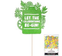 Cakeshop Let The Celebrations Be-Gin Glitter Cake Topper Decoration - Green Custom Colour - Funny Gin Theme Cake Decoration - Toppers for Cakes