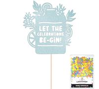 Cakeshop Let The Celebrations Be-Gin Glitter Cake Topper Decoration - Light Blue Custom Colour - Funny Gin Theme Cake Decoration - Toppers for Cakes