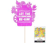 Cakeshop Let The Celebrations Be-Gin Glitter Cake Topper Decoration - Pink Custom Colour - Funny Gin Theme Cake Decoration - Toppers for Cakes