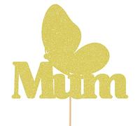 Cakeshop Mothers Day Glitter Cake Topper, Mothers Day Cake Topper Decoration Mum Butterfly - Double Sided 400gsm Glitter Card, Choice 14 of Colours and Loads of Styles | Champagne