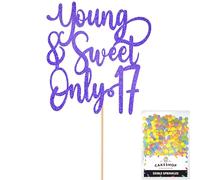 Cakeshop Personalised ABBA Themed Glitter Cake Topper With Sprinkles - Bright Blue Custom Colour - Any Age - Double-Sided Glitter Card Cake Decoration - Custom Toppers for Cakes