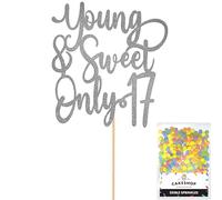 Cakeshop Personalised ABBA Themed Glitter Cake Topper With Sprinkles - Dark Silver Custom Colour - Any Age - Double-Sided Glitter Card Cake Decoration - Custom Toppers for Cakes