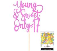 Cakeshop Personalised ABBA Themed Glitter Cake Topper With Sprinkles - Light Pink Custom Colour - Any Age - Double-Sided Glitter Card Cake Decoration - Custom Toppers for Cakes
