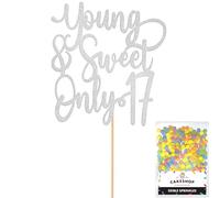 Cakeshop Personalised ABBA Themed Glitter Cake Topper With Sprinkles - Light Silver Custom Colour - Any Age - Double-Sided Glitter Card Cake Decoration - Custom Toppers for Cakes