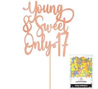 Cakeshop Personalised ABBA Themed Glitter Cake Topper With Sprinkles - Rose Gold Custom Colour - Any Age - Double-Sided Glitter Card Cake Decoration - Custom Toppers for Cakes