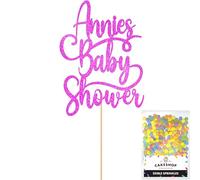 Cakeshop Personalised Baby Shower Glitter Cake Topper With Sprinkles - Pink Custom Colour - Any Name - Double-Sided Glitter Card Cake Decoration - Custom Toppers for Cakes