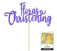 Cakeshop Personalised Christening Glitter Cake Topper With Sprinkles - Bright Blue Custom Colour - Any Name - Double-Sided Glitter Card Cake Decoration - Custom Toppers for Cakes