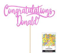 Cakeshop Personalised Congratulations Glitter Cake Topper With Sprinkles - Light Pink Custom Colour - Any Name - Double-Sided Glitter Card Cake Decoration - Custom Toppers for Cakes