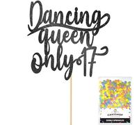 Cakeshop Personalised Dancing Queen Birthday Glitter Cake Topper - Black - Any Name & Age - Glitter Cake Decoration and Sprinkles - Happy Birthday Decorations - Custom Toppers for Cakes
