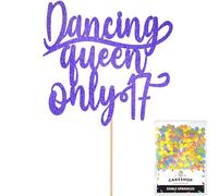 Cakeshop Personalised Dancing Queen Birthday Glitter Cake Topper - Bright Blue - Any Name & Age - Glitter Cake Decoration and Sprinkles - Happy Birthday Decorations - Custom Toppers for Cakes