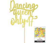 Cakeshop Personalised Dancing Queen Birthday Glitter Cake Topper - Champagne - Any Name & Age - Glitter Cake Decoration and Sprinkles - Happy Birthday Decorations - Custom Toppers for Cakes