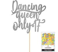 Cakeshop Personalised Dancing Queen Birthday Glitter Cake Topper - Dark Silver - Any Name & Age - Glitter Cake Decoration and Sprinkles - Happy Birthday Decorations - Custom Toppers for Cakes