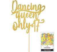 Cakeshop Personalised Dancing Queen Birthday Glitter Cake Topper - Gold - Any Name & Age - Glitter Cake Decoration and Sprinkles - Happy Birthday Decorations - Custom Toppers for Cakes