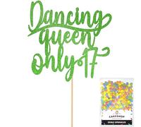 Cakeshop Personalised Dancing Queen Birthday Glitter Cake Topper - Green - Any Name & Age - Glitter Cake Decoration and Sprinkles - Happy Birthday Decorations - Custom Toppers for Cakes