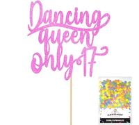 Cakeshop Personalised Dancing Queen Birthday Glitter Cake Topper - Light Pink - Any Name & Age - Glitter Cake Decoration and Sprinkles - Happy Birthday Decorations - Custom Toppers for Cakes