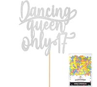 Cakeshop Personalised Dancing Queen Birthday Glitter Cake Topper - Light Silver - Any Name & Age - Glitter Cake Decoration and Sprinkles - Happy Birthday Decorations - Custom Toppers for Cakes