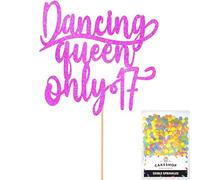 Cakeshop Personalised Dancing Queen Birthday Glitter Cake Topper - Pink - Any Name & Age - Glitter Cake Decoration and Sprinkles - Happy Birthday Decorations - Custom Toppers for Cakes