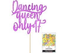 Cakeshop Personalised Dancing Queen Birthday Glitter Cake Topper - Purple - Any Name & Age - Glitter Cake Decoration and Sprinkles - Happy Birthday Decorations - Custom Toppers for Cakes