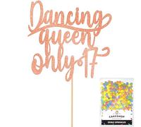 Cakeshop Personalised Dancing Queen Birthday Glitter Cake Topper - Rose Gold - Any Name & Age - Glitter Cake Decoration and Sprinkles - Happy Birthday Decorations - Custom Toppers for Cakes