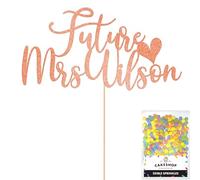 Cakeshop Personalised Future Mrs Glitter Cake Topper With Sprinkles - Rose Gold Custom Colour - Any Name - Double-Sided Glitter Card Cake Decoration - Custom Toppers for Cakes