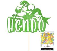Cakeshop Personalised Hen Do Glitter Cake Topper With Sprinkles - Green Custom Colour - Any Name - Double-Sided Glitter Card Cake Decoration - Custom Toppers for Cakes