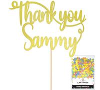 Cakeshop Personalised Thank You Glitter Cake Topper With Sprinkles - Champagne Custom Colour - Any Name - Double-Sided Glitter Card Cake Decoration - Custom Toppers for Cakes