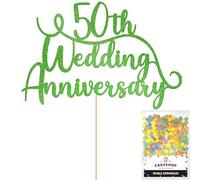 Cakeshop Personalised Wedding Anniversary Glitter Cake Topper With Sprinkles - Green Custom Colour - Any Number - Double-Sided Glitter Cake Decoration - Custom Toppers for Cakes