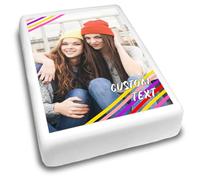 Cakeshop Portrait Personalised Edible Cake Topper With Pink & Yellow Lines & Text | Custom Image & Text | For Birthdays & Celebrations | Multiple Shapes & Sizes | Icing & Wafer Paper Options