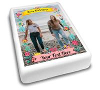 Cakeshop Portrait Personalised Edible Cake Topper With Pretty Colourful Flower Border | Custom Image & Text | For Birthdays & Celebrations | Multiple Shapes & Sizes | Icing & Wafer Paper Options