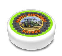 Cakeshop Round Personalised Edible Cake Topper Farm Tractor Tyre Wheel Border | Custom Text or Name | For Birthdays & Celebrations | Multiple Shapes & Sizes | Icing & Wafer Paper Options
