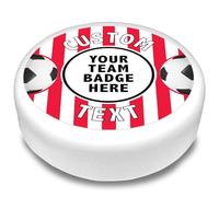 Cakeshop Round Personalised Edible Cake Topper Red & White Stripes Football Border| Personalise Custom Image & Name | Birthdays & Celebrations | Multiple Shapes & Sizes | Icing & Wafer Paper Options