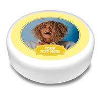 Cakeshop Round Personalised Edible Cake Topper With Pastel Yellow Border & Text Banner | Custom Image & Text | For Birthdays & Celebrations | Multiple Shapes & Sizes | Icing & Wafer Paper Options
