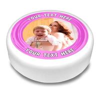 Cakeshop Round Personalised Edible Cake Topper With Pink Border & Text | Custom Image & Text | For Birthdays & Celebrations | Multiple Shapes & Sizes | Icing & Wafer Paper Options