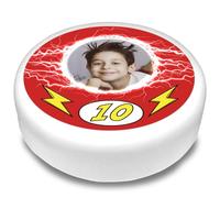 Cakeshop Round Personalised Edible Cake Topper With Red Background & Lightning Ball | Personalise Custom Image & Age| Birthdays & Celebrations | Multiple Shapes & Sizes | Icing & Wafer Paper Options