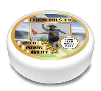 Cakeshop Round Personalised Edible Cake Topper With Shield & Gold Text Banner | Personalise Custom Image & Text | For Birthdays & Celebrations | Multiple Shapes & Sizes | Icing & Wafer Paper Options