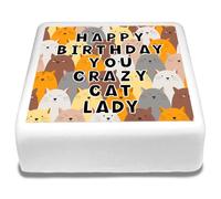Cakeshop Square Personalised Edible Cake Topper For A Crazy Cat Lady | Personalise Custom Name | For Birthdays & Celebrations | Multiple Shapes & Sizes | Icing & Wafer Paper Options