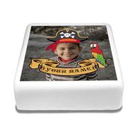 Cakeshop Square Personalised Edible Cake Topper Pirate Hat Photo Upload | Custom Image & Name | For Birthdays & Celebrations | Multiple Shapes & Sizes | Icing & Wafer Paper Options