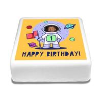 Cakeshop Square Personalised Edible Cake Topper Space Astronaut | Custom Image & Text | For Birthdays & Celebrations | Multiple Shapes & Sizes | Icing & Wafer Paper Options