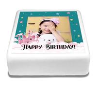 Cakeshop Square Personalised Edible Cake Topper With Princess Castle In The Clouds | Personalise Custom Image & Text | Birthdays & Celebrations | Multiple Shapes & Sizes | Icing & Wafer Paper Options