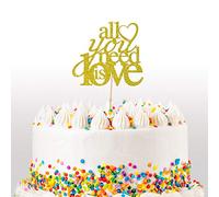 Cakeshop Valentines Glitter Cake Topper, All You Need is Love Cake Decoration, Anniversary, Wedding - Double Sided 400gsm Glitter Card, Choice 14 of Colours and Loads of Styles (Gold)